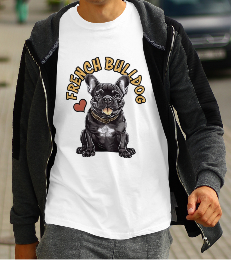 French Bulldog With Heart Frenchie Dog Lover T-Shirt