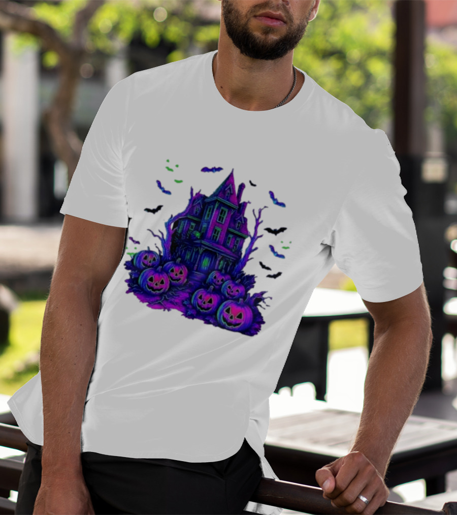Halloween Bats Haunted House T-Shirt