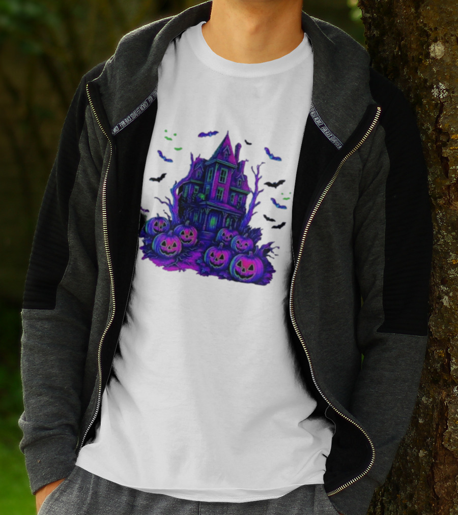 Halloween Bats Haunted House T-Shirt