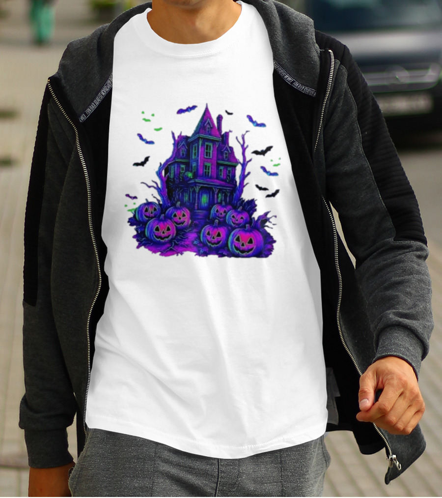 Halloween Bats Haunted House T-Shirt