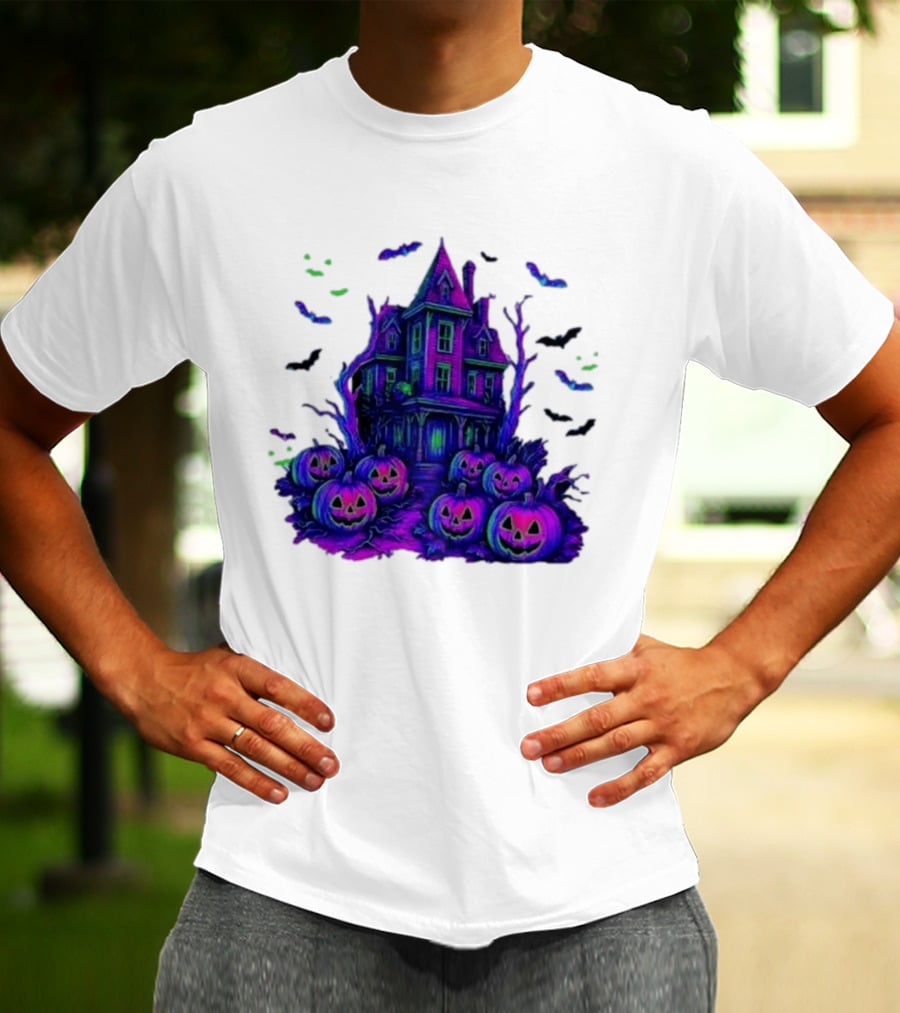 Halloween Bats Haunted House T-Shirt