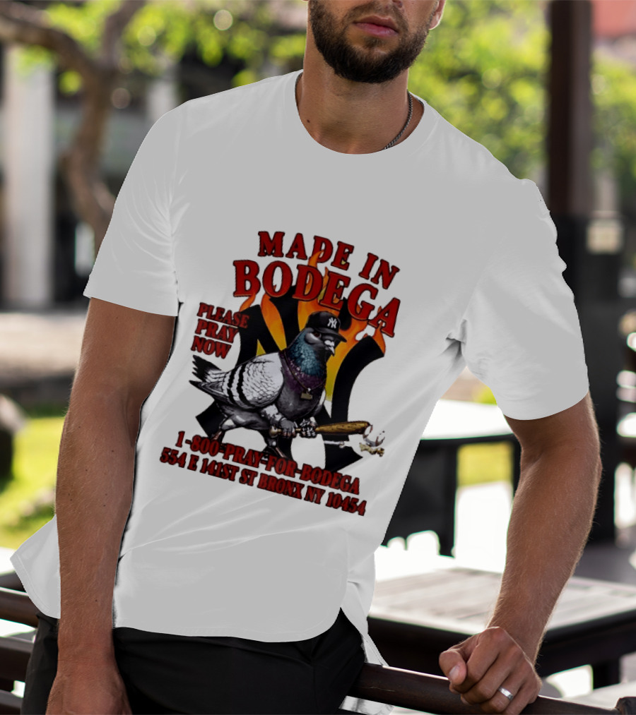 Made In Bodega New York Yankees Pigeon Baseball T-Shirt