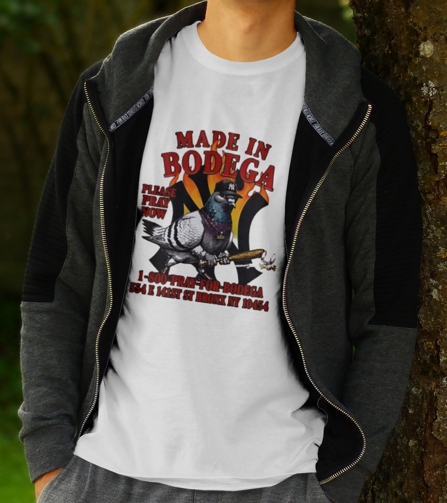 Made In Bodega New York Yankees Pigeon Baseball T-Shirt