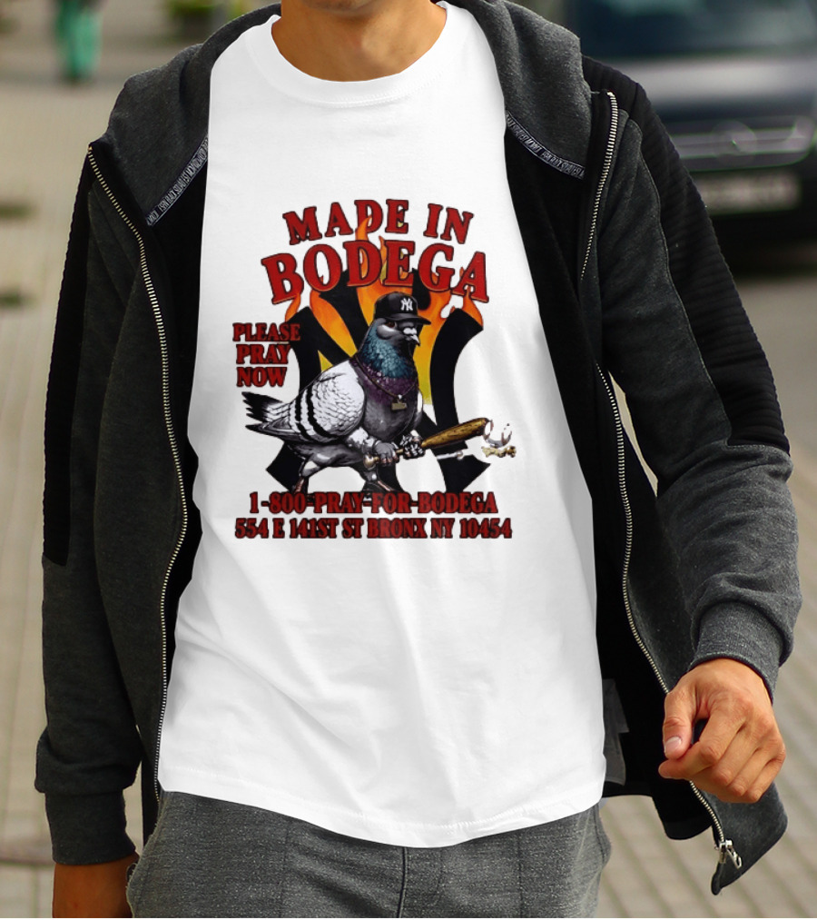Made In Bodega New York Yankees Pigeon Baseball T-Shirt