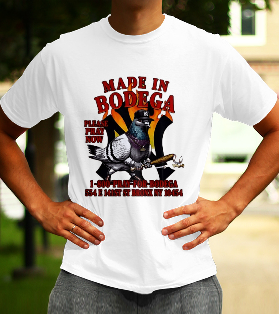 Made In Bodega New York Yankees Pigeon Baseball T-Shirt