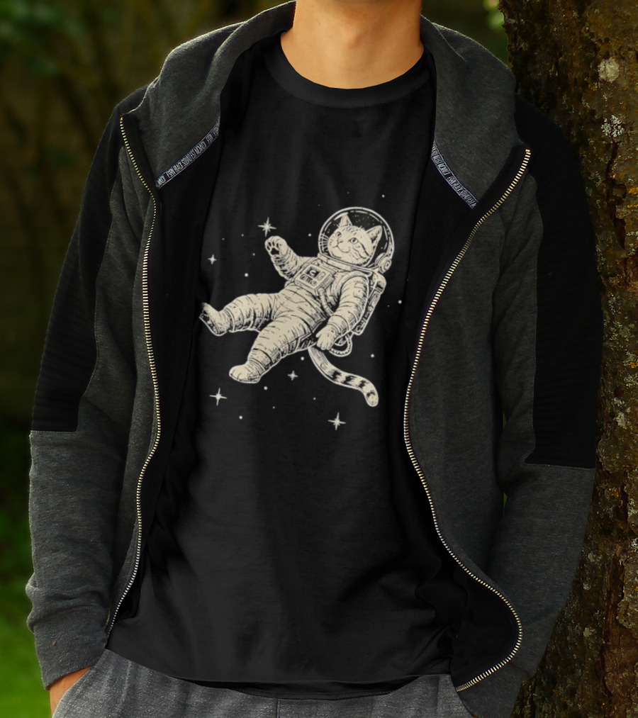 Astronaut Cat Floating In Space With Stars And Helmet T-Shirt
