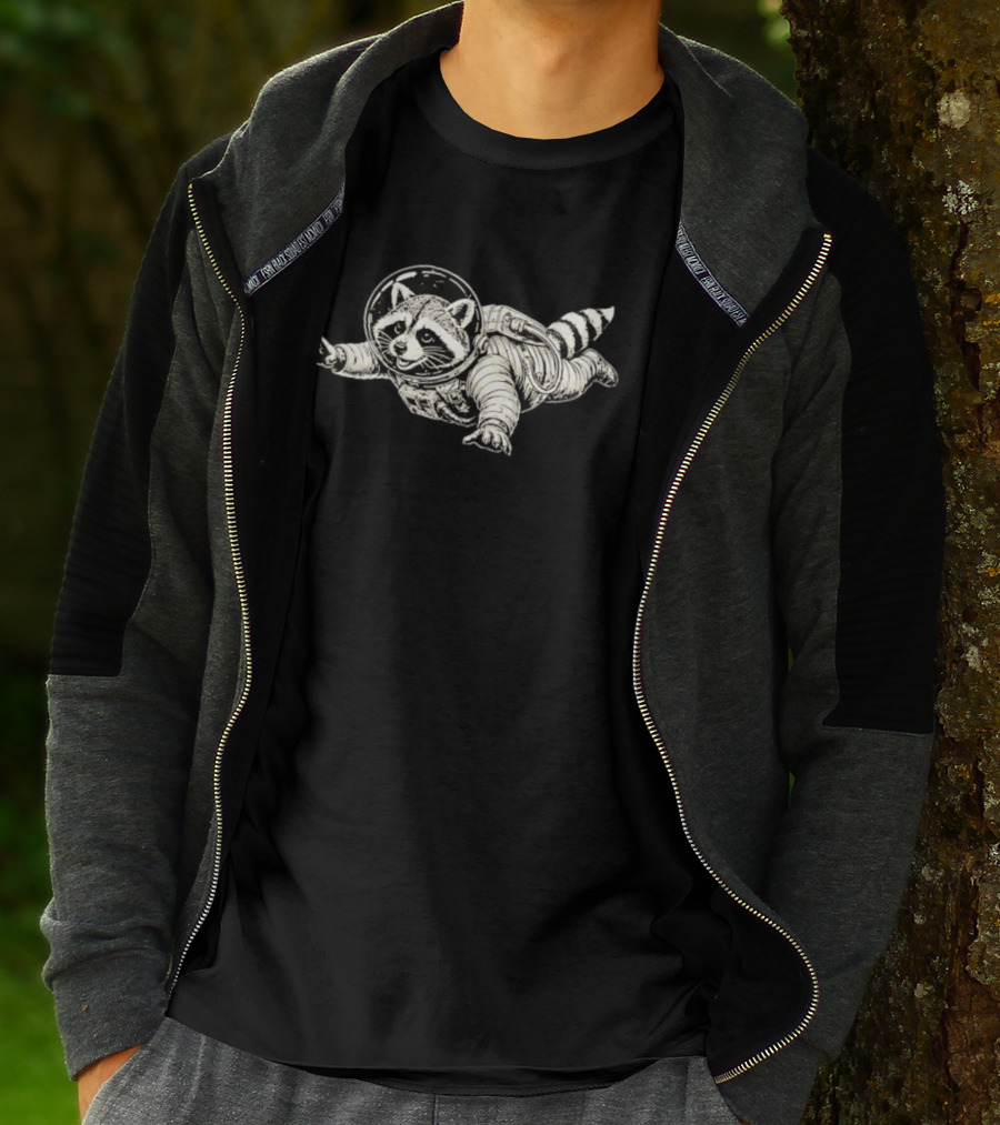Astronaut Raccoon Floating In Space Galaxy Adventure T-Shirt