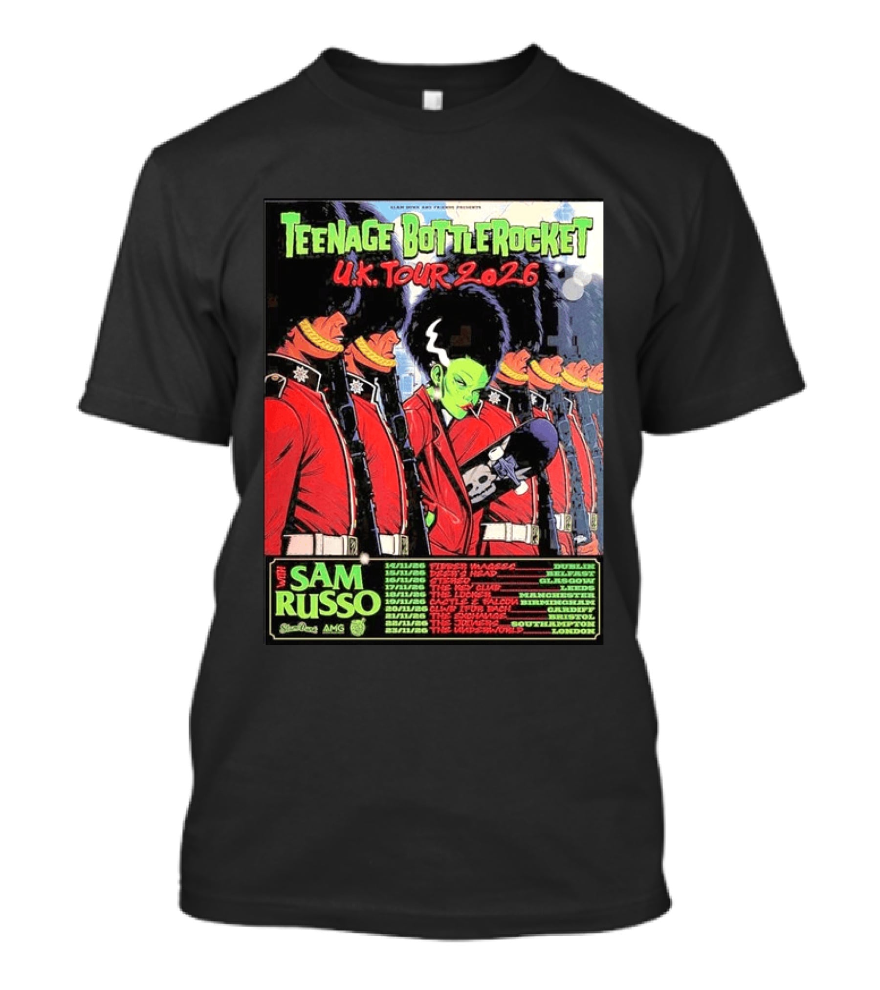 Teenage Bottlerocket UK Tour 2026 Sam Russo Dates Dublin Glasgow Brixton London T-Shirt