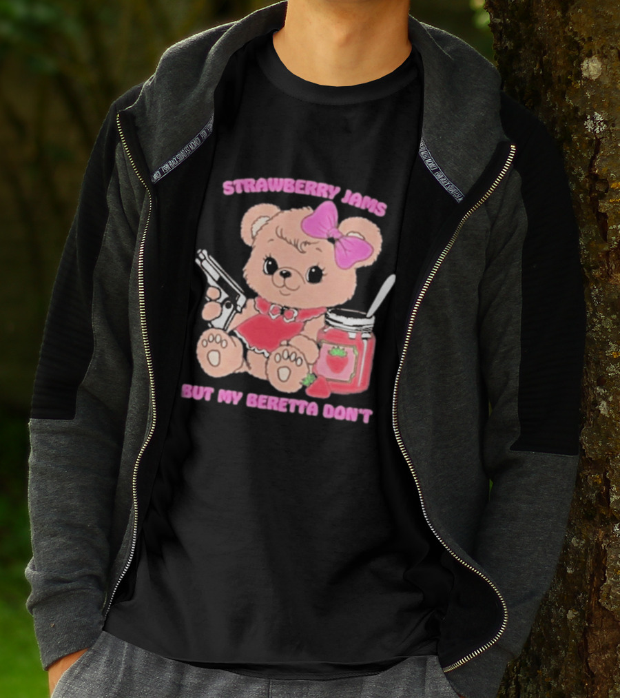 Strawberry Jams Cute Bear With Beretta And Jam Jar T-Shirt