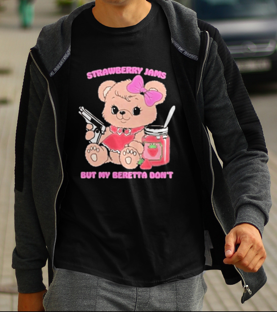 Strawberry Jams Cute Bear With Beretta And Jam Jar T-Shirt