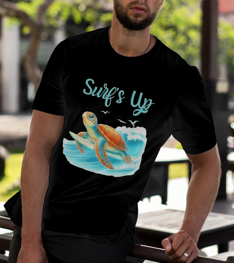 Surf's Up Turtle Riding Surfboard On Big Wave T-Shirt