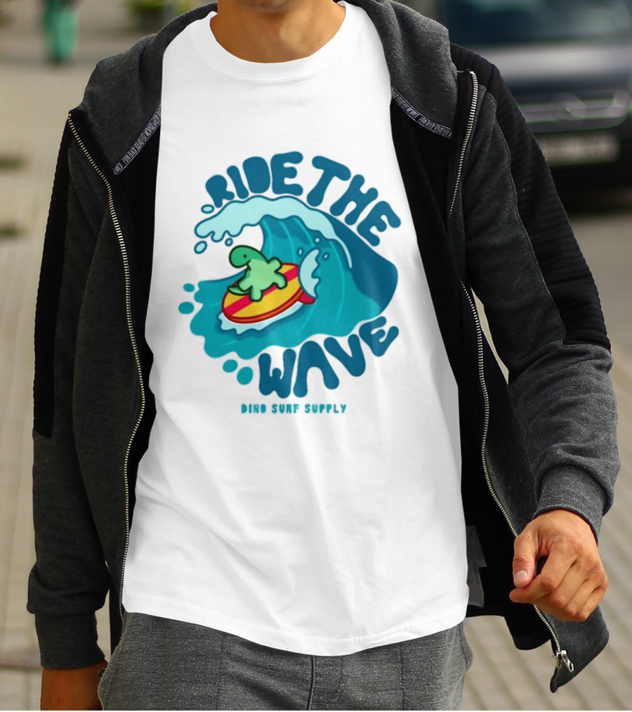 Ride The Wave Turtle Surfing Dino Surf Supply T-Shirt