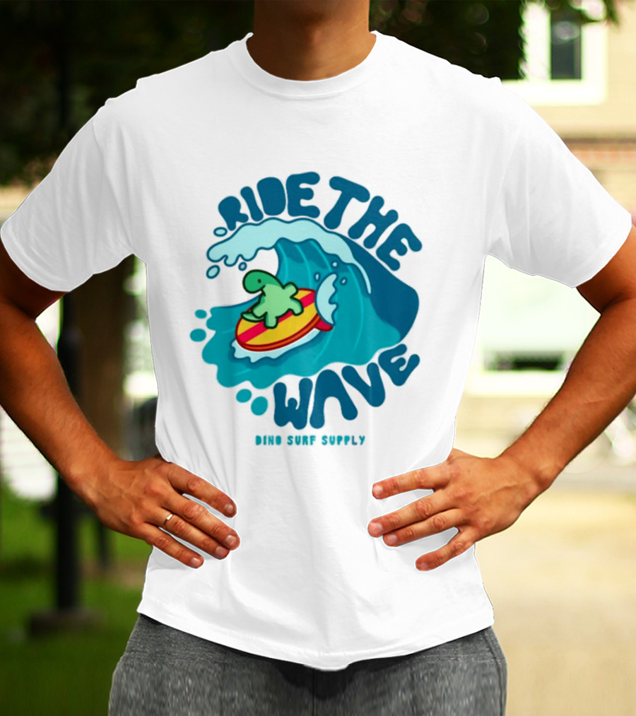 Ride The Wave Turtle Surfing Dino Surf Supply T-Shirt