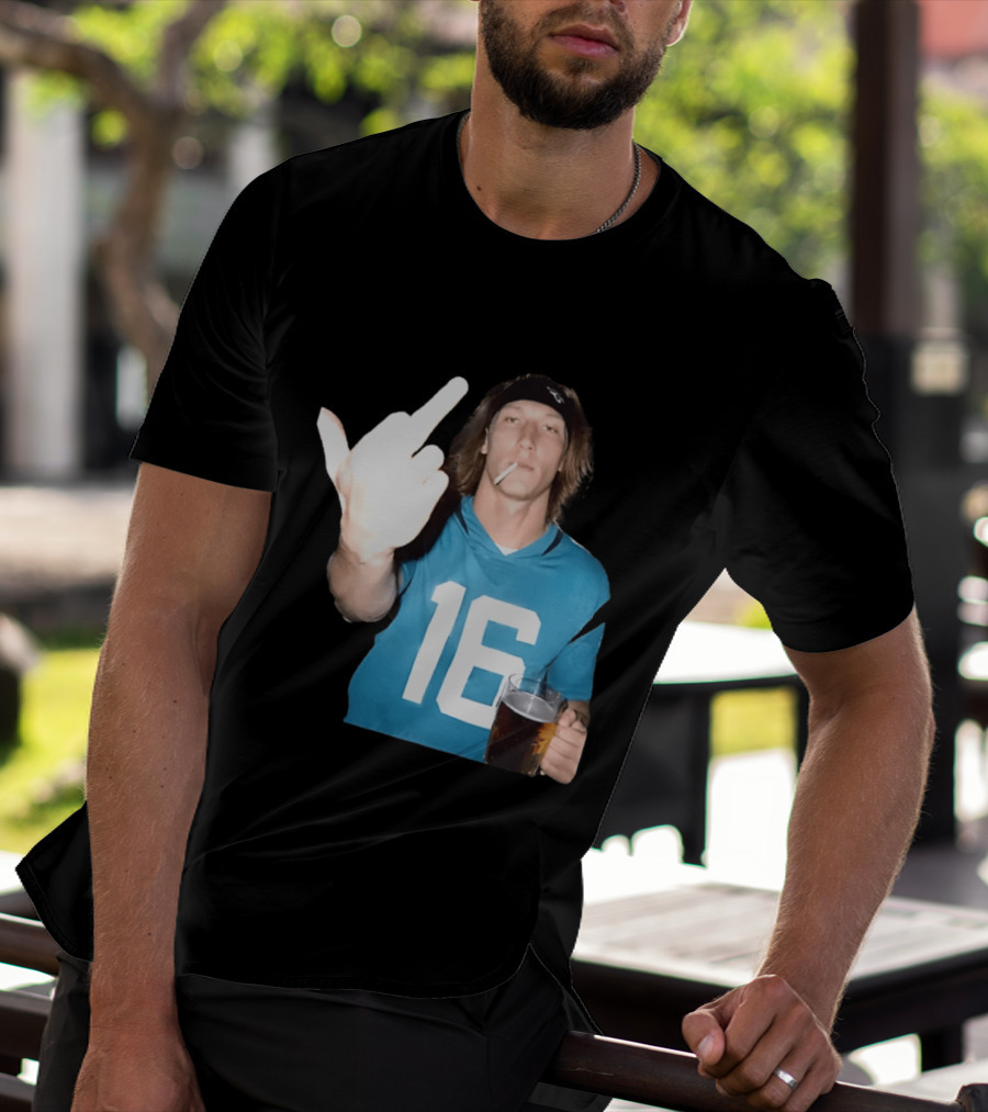 Trevor Lawrence Jersey 16 Middle Finger Beer Cigarette Jacksonville Jaguars T-Shirt