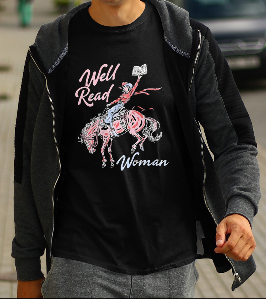 Well Read Woman Cowgirl Riding Horse With Book T-Shirt