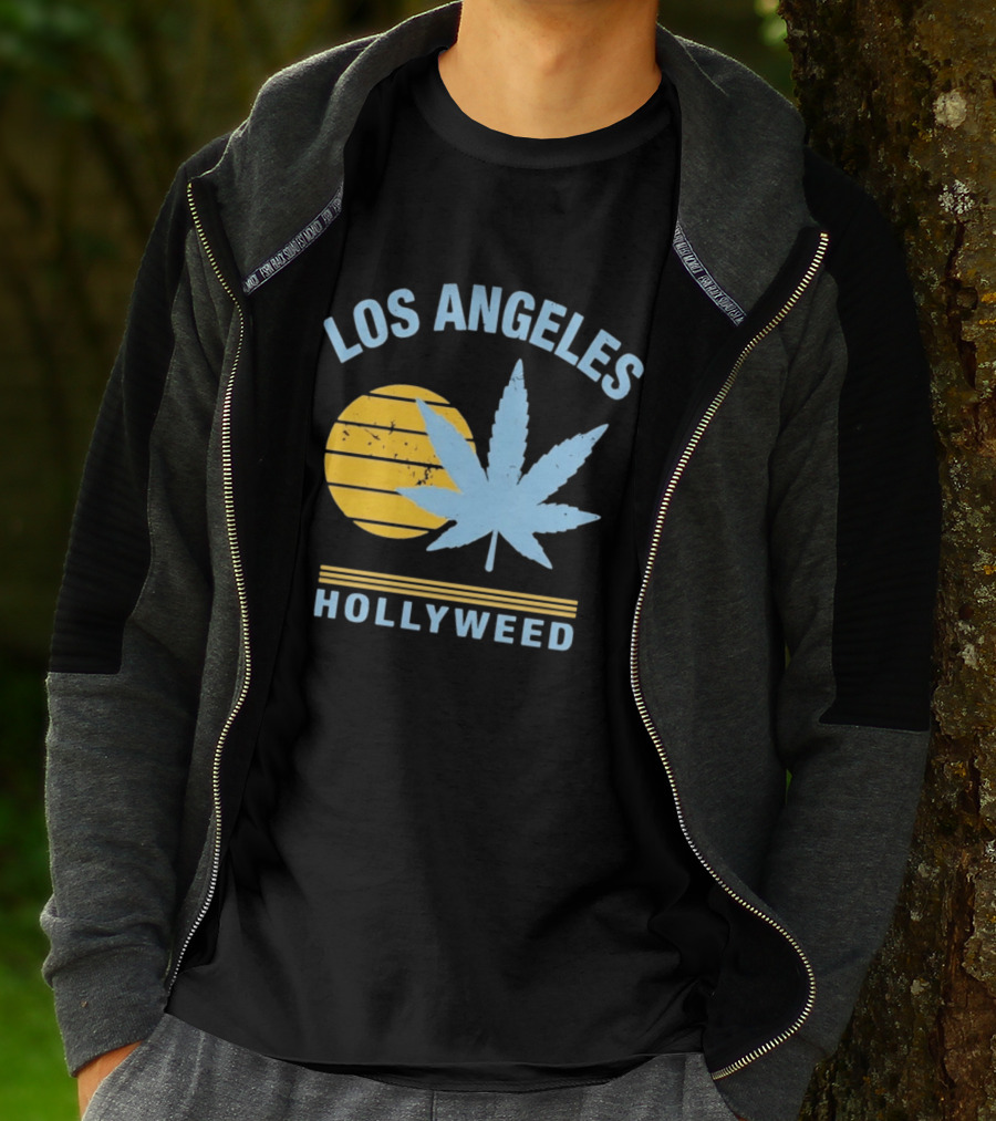 Los Angeles Hollyweed Cannabis Leaf Sunburst T-Shirt