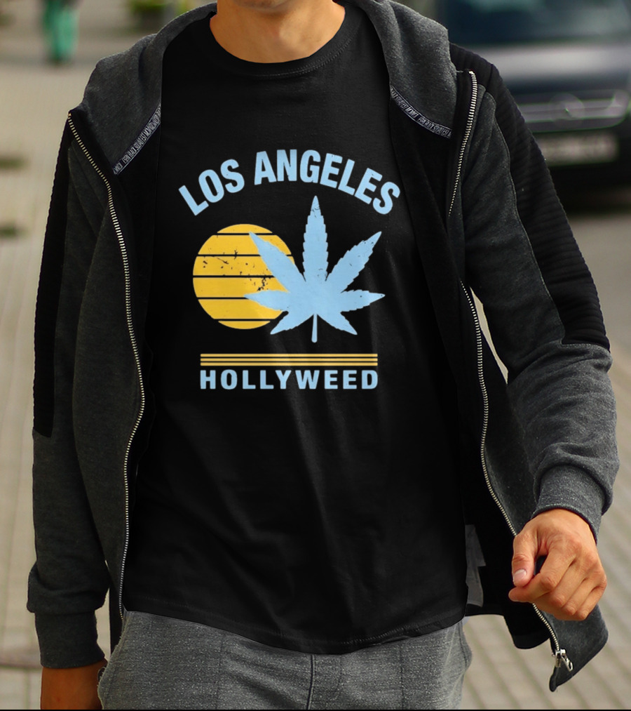 Los Angeles Hollyweed Cannabis Leaf Sunburst T-Shirt
