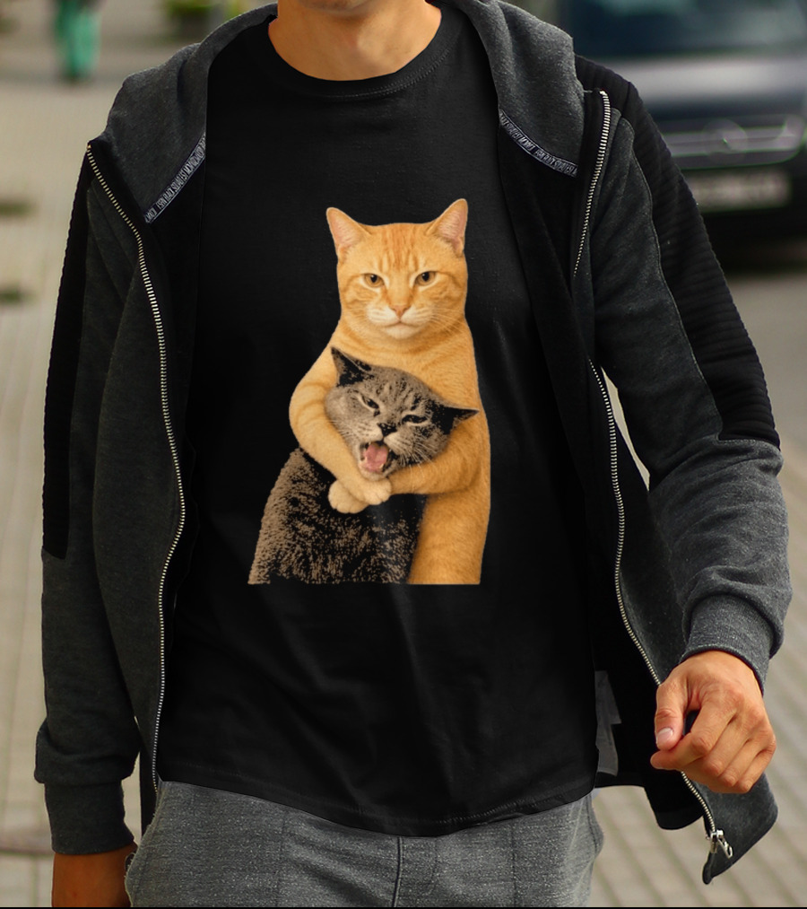 Cat Fight Meme Hugging Cats Funny Pet Lovers T-Shirt