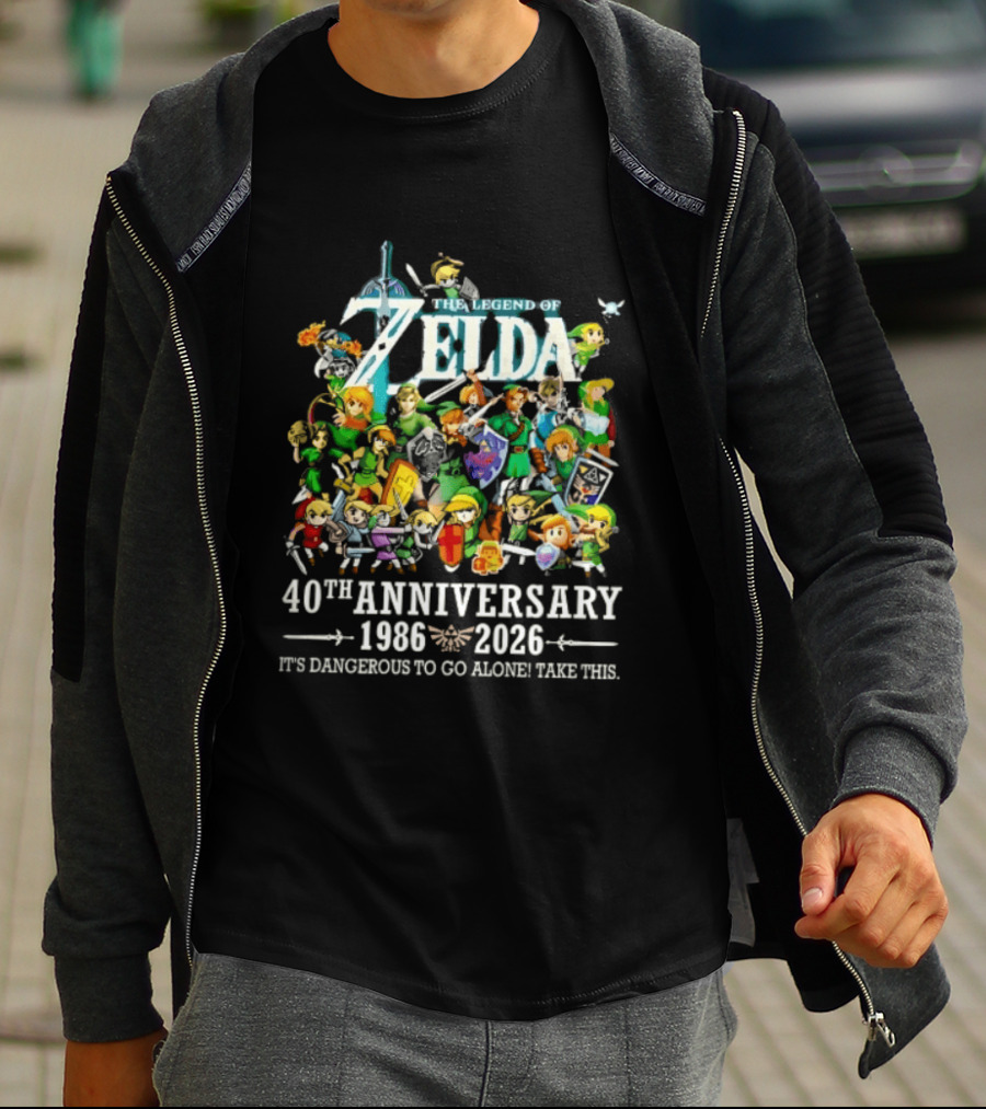 The Legend Of Zelda 40th Anniversary 1986 2026 Its Dangerous To Go Alone Take This Link Master Sword T-Shirt