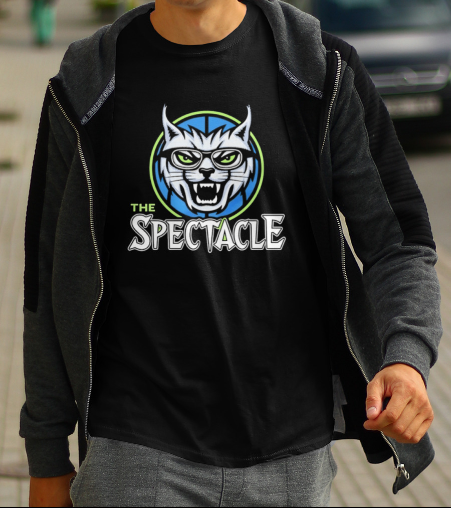 The Spectacle Cat With Glasses Feline Roaring Icon In Blue Circle T-Shirt