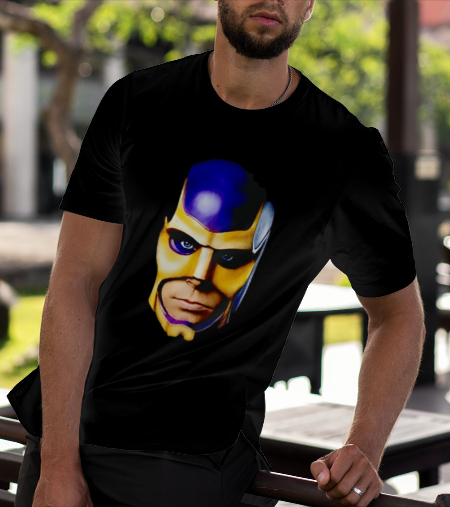 Realistic Painted Purple Gold Superhero Mask Face Close Up T-Shirt