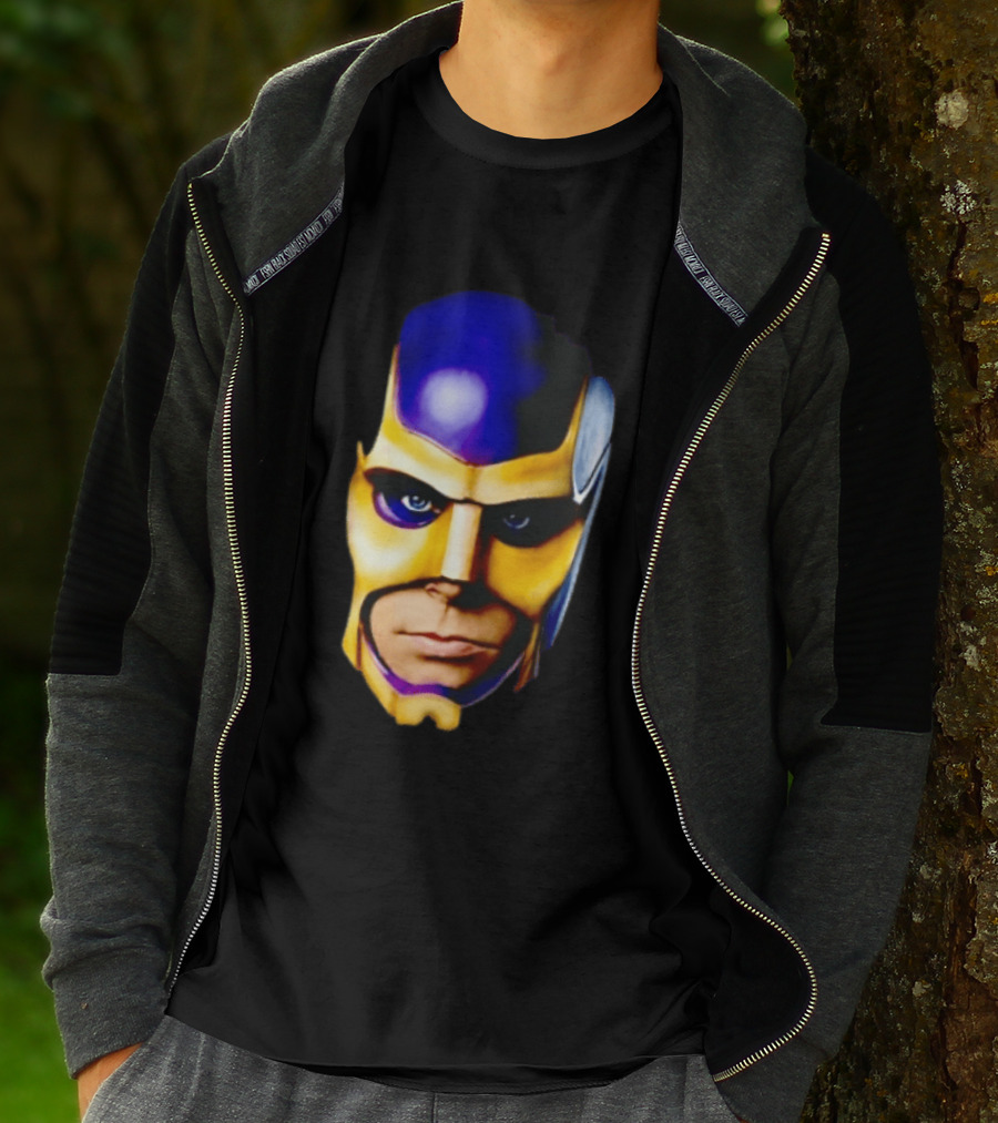 Realistic Painted Purple Gold Superhero Mask Face Close Up T-Shirt