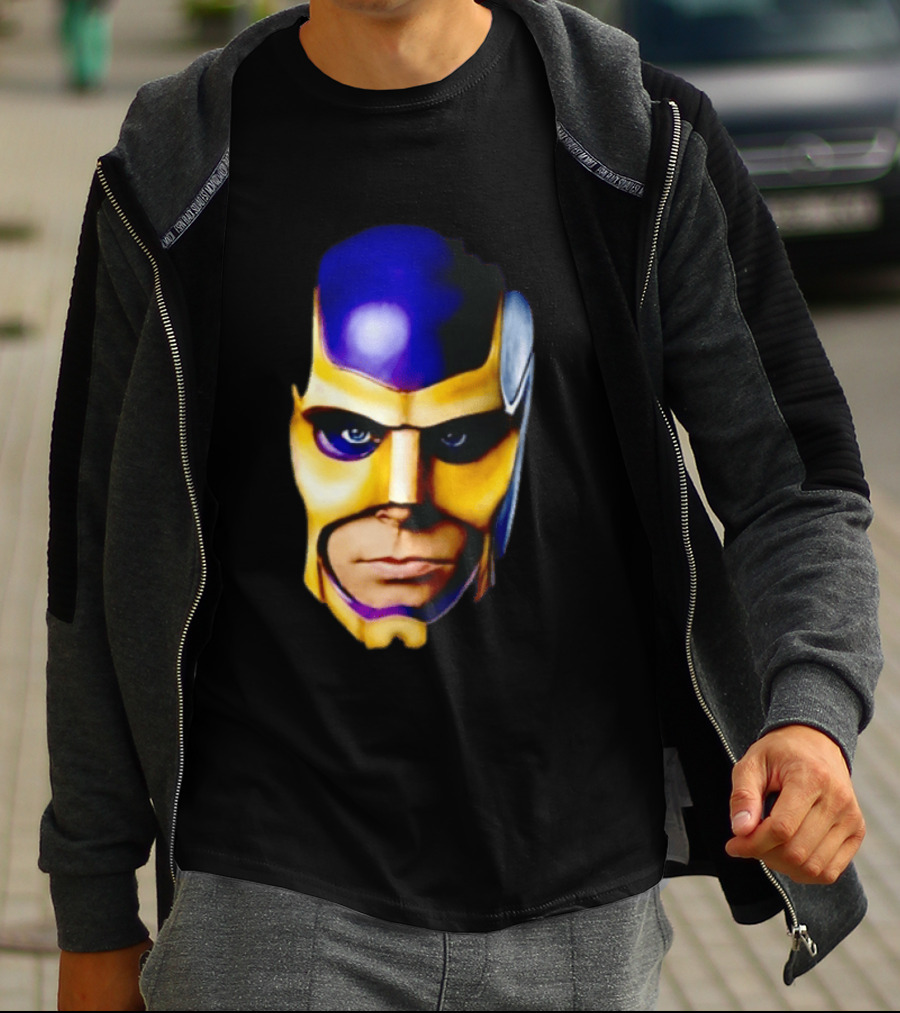 Realistic Painted Purple Gold Superhero Mask Face Close Up T-Shirt