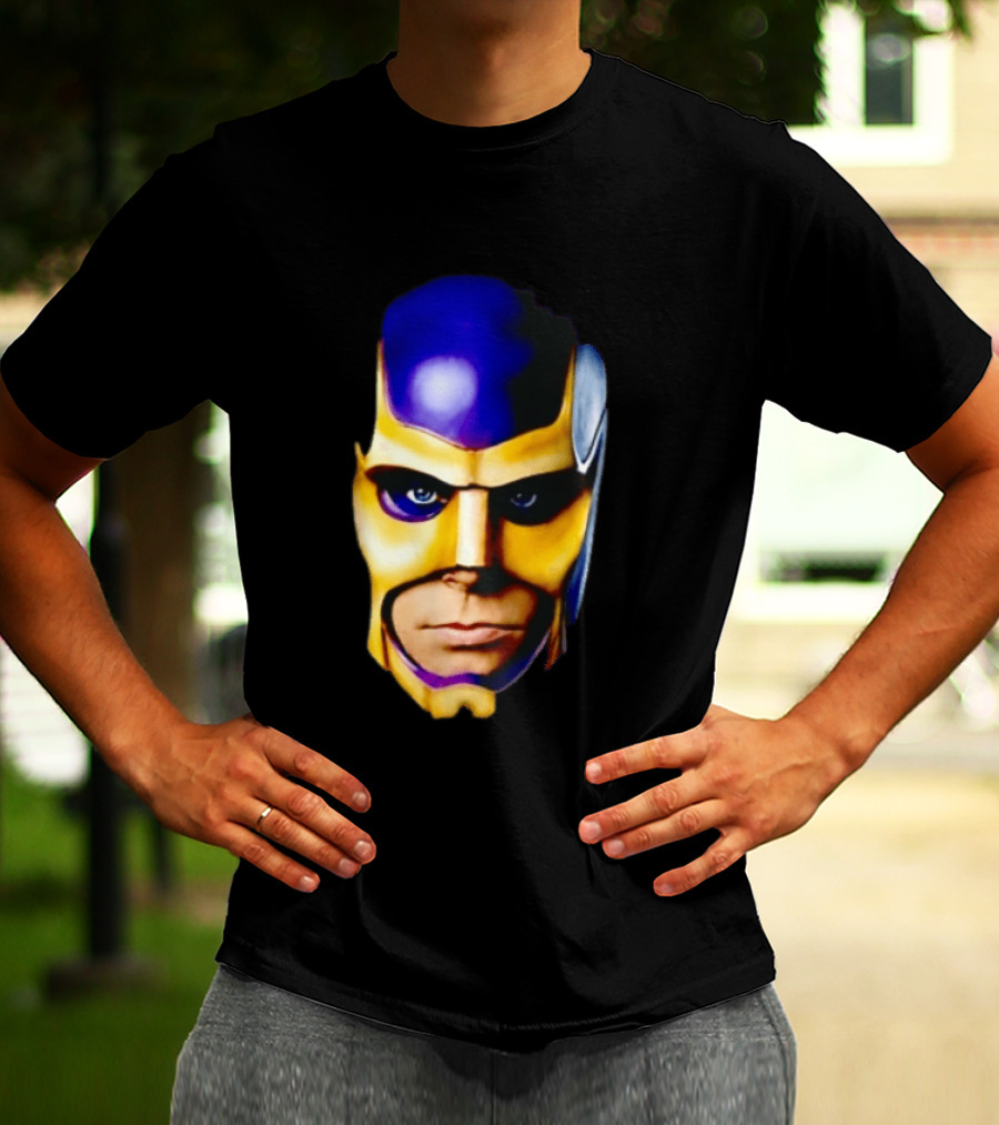 Realistic Painted Purple Gold Superhero Mask Face Close Up T-Shirt