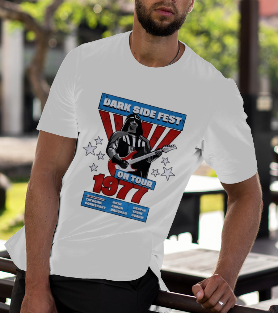 Darth Vader Dark Side Fest On Tour 1977 Tatooine Coruscant Hoth Endor Dagobah Bespin Yavin Scarif T-Shirt