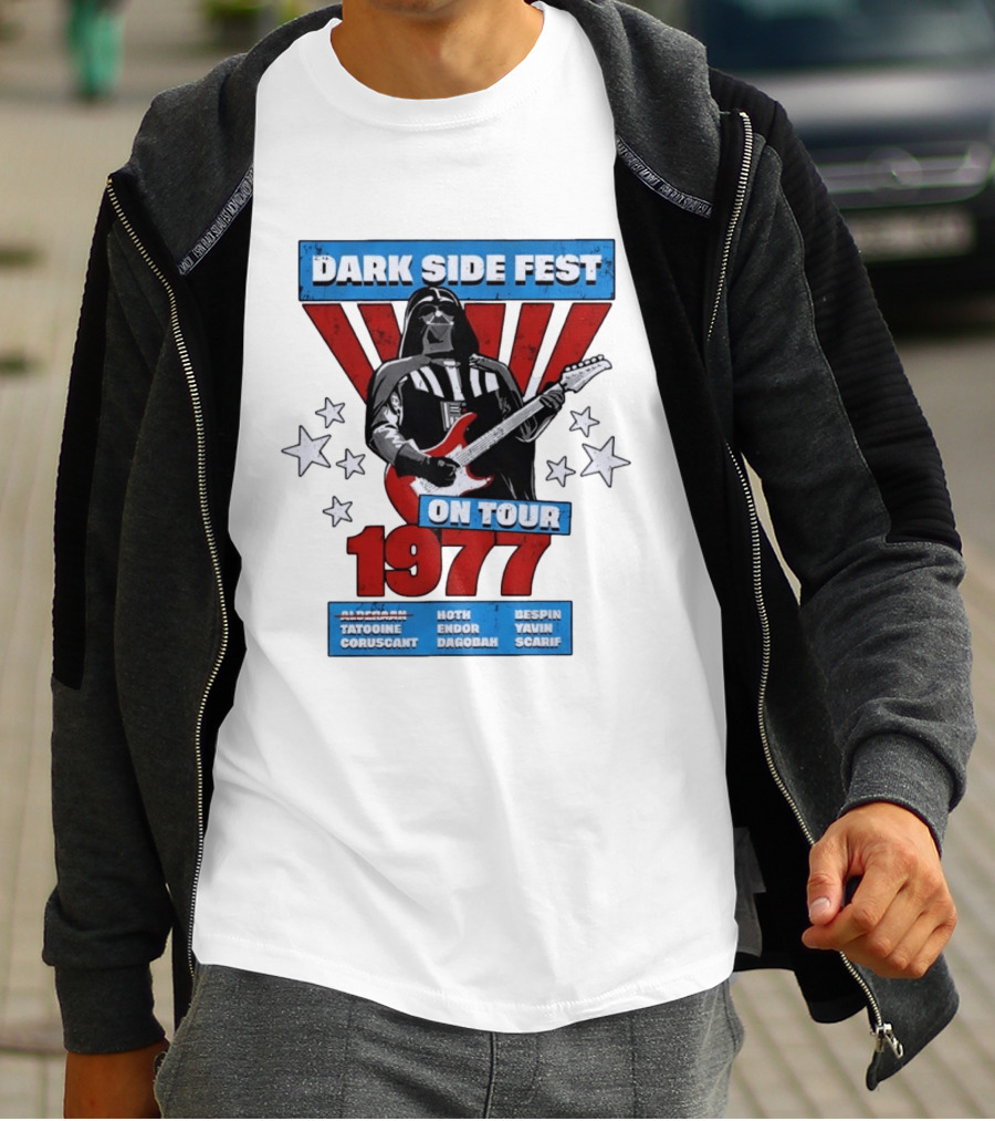 Darth Vader Dark Side Fest On Tour 1977 Tatooine Coruscant Hoth Endor Dagobah Bespin Yavin Scarif T-Shirt
