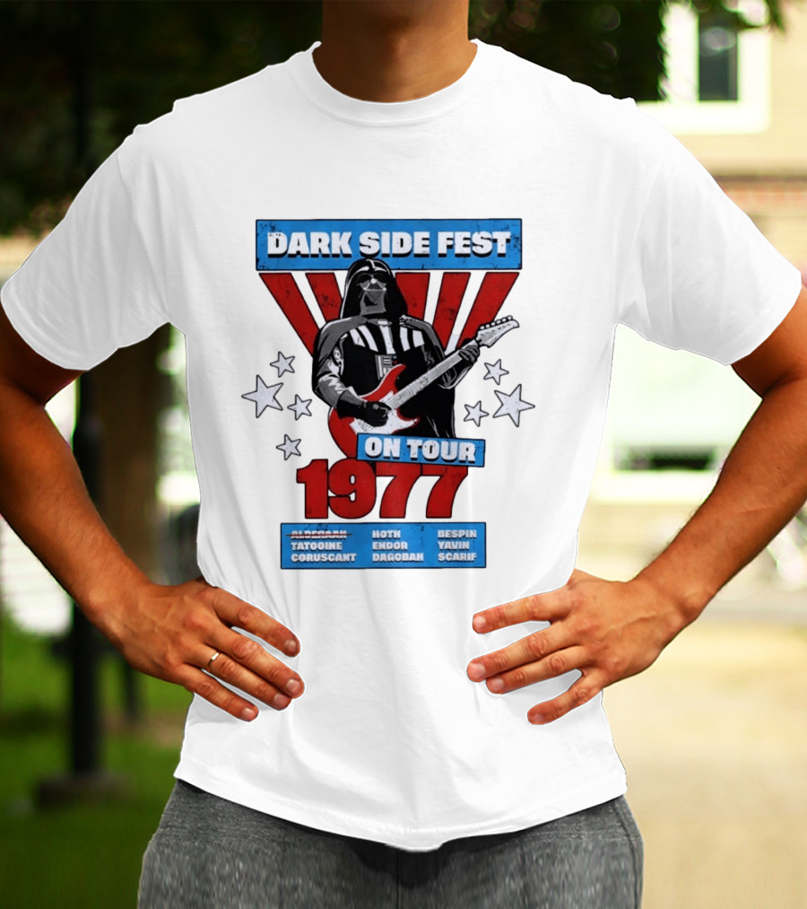 Darth Vader Dark Side Fest On Tour 1977 Tatooine Coruscant Hoth Endor Dagobah Bespin Yavin Scarif T-Shirt