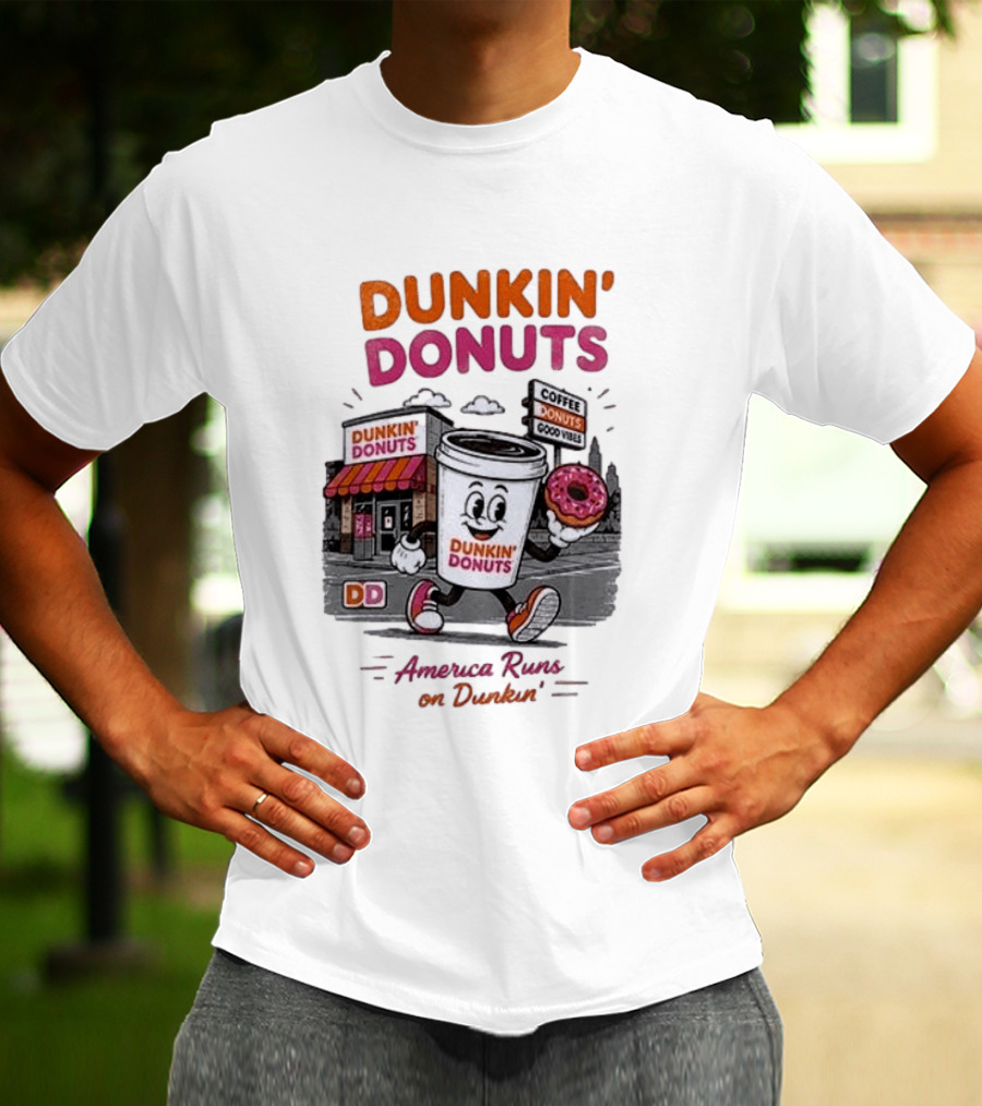 Dunkin' Donuts Coffee Good Vibes America Runs On Dunkin T-Shirt