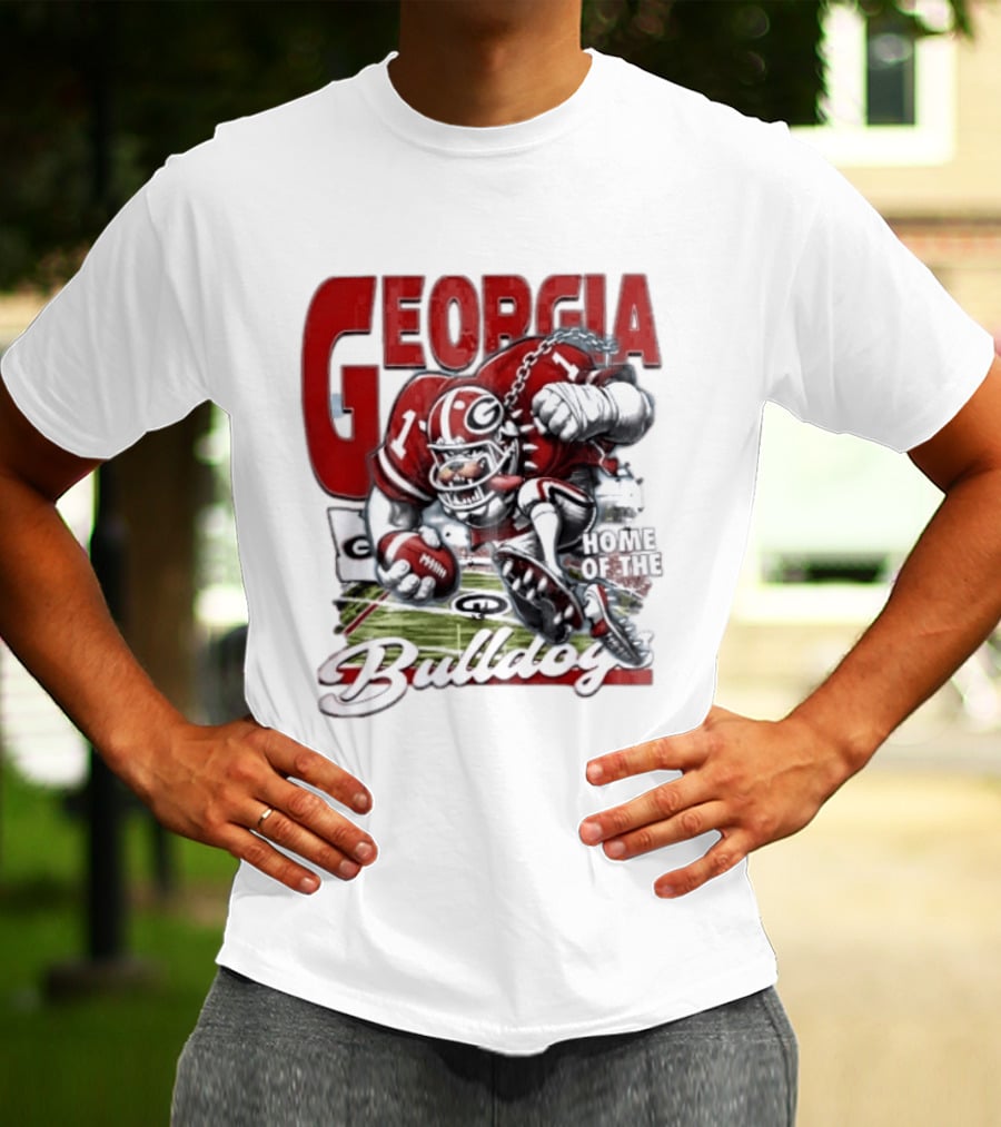 Georgia Bulldogs Football Cartoon Running Home Of The Bulldogs T-Shirt