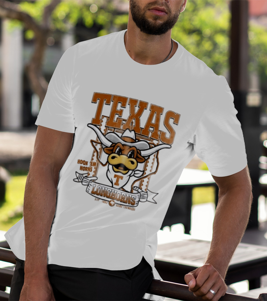 Texas Longhorns Hook Em Horns Game Changers Est 1883 State Map Cartoon T-Shirt