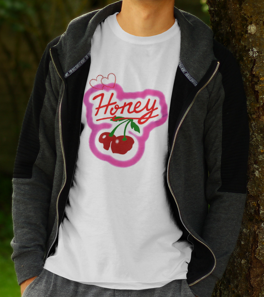 Honey Cherry Fruit Hearts Pink Neon T-Shirt