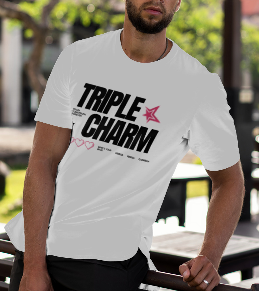 Triple Charm White Hearts Pink Star T-Shirt