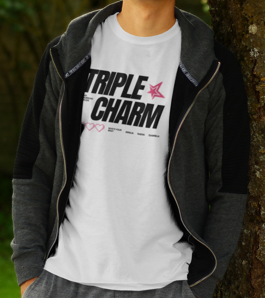 Triple Charm White Hearts Pink Star T-Shirt