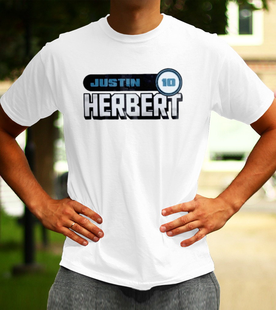 Justin Herbert 10 Blue Rounded Number Block T-Shirt
