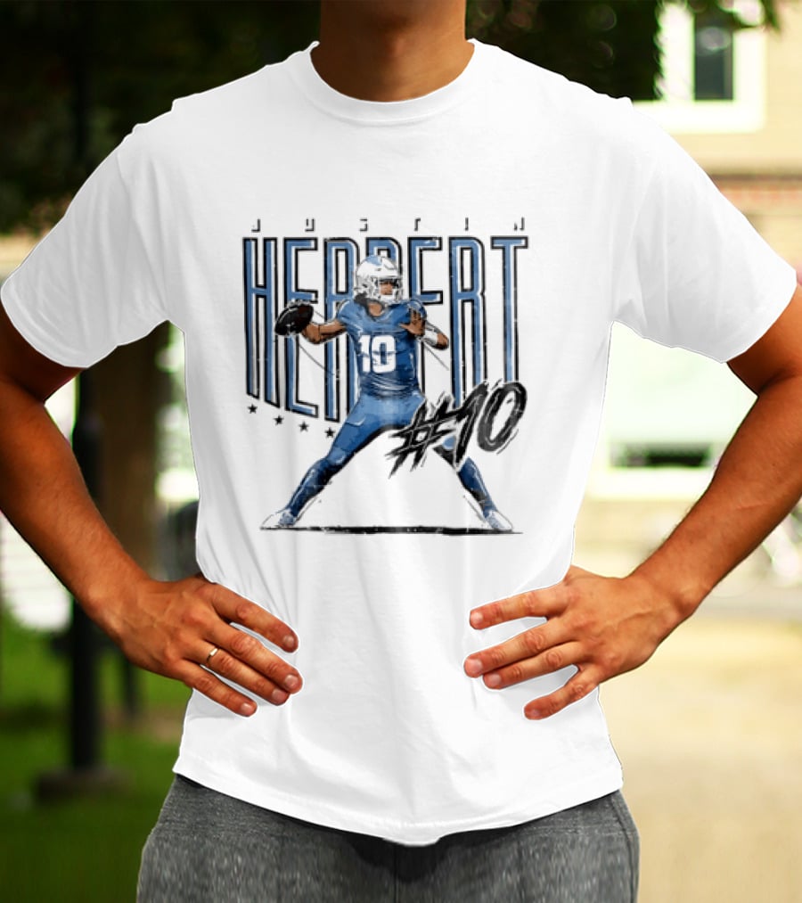 Justin Herbert 10 Quarterback Football Stars Distressed Sketch T-Shirt