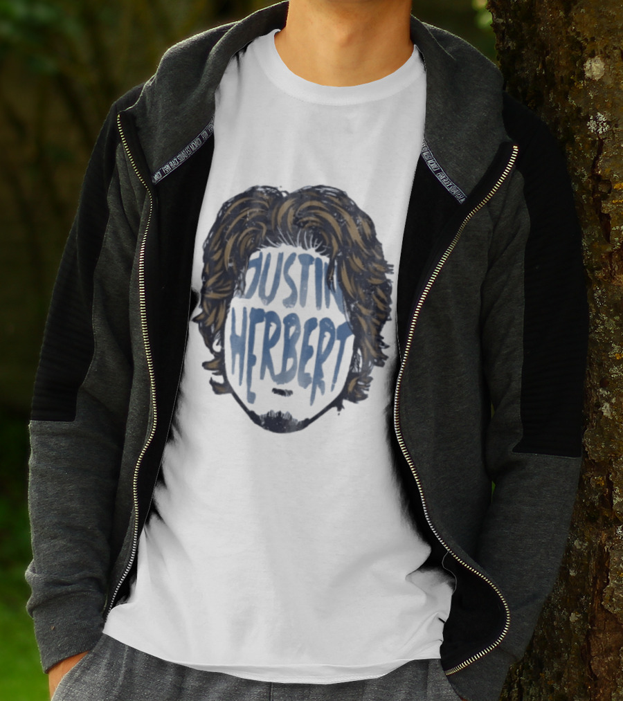 Justin Herbert Distressed Long Hair Beard Head T-Shirt
