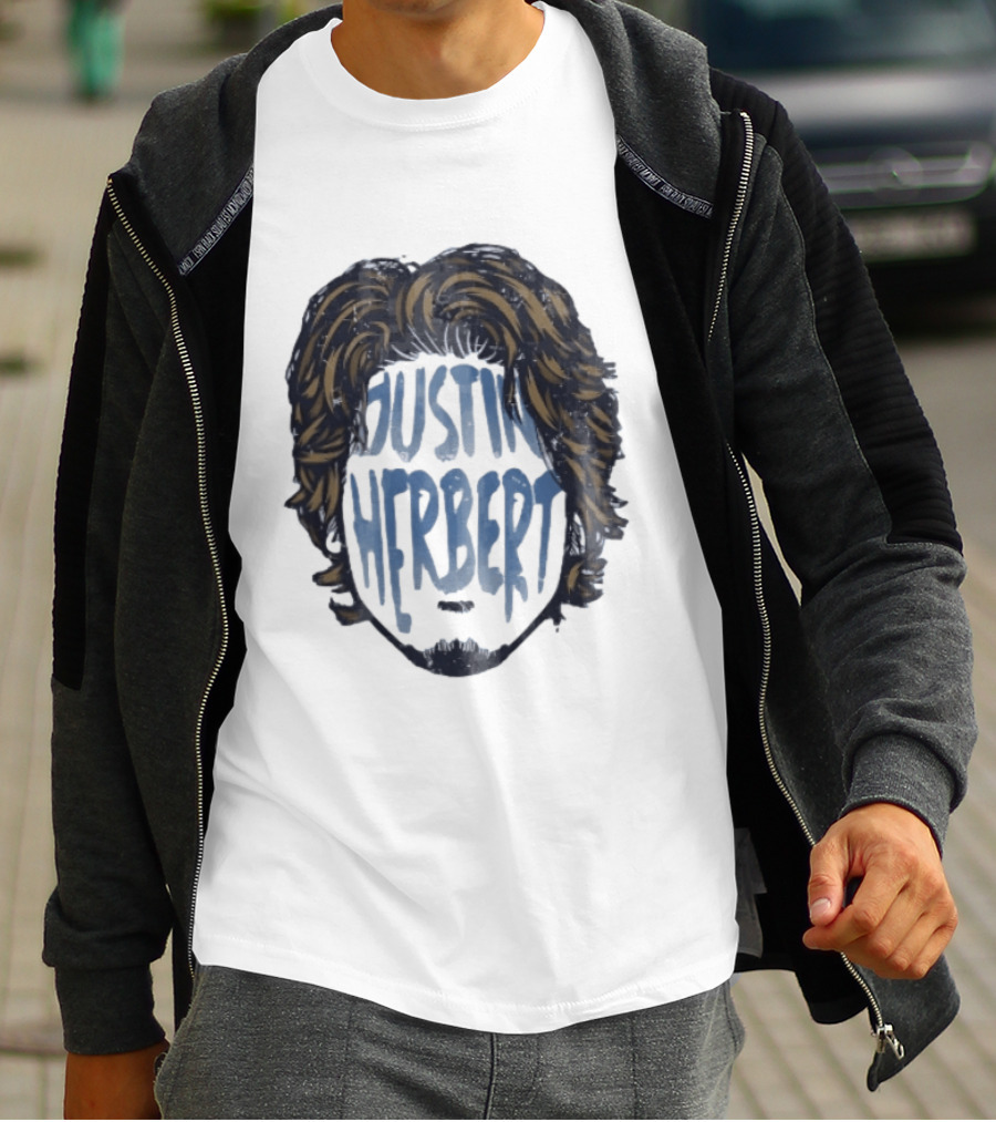 Justin Herbert Distressed Long Hair Beard Head T-Shirt