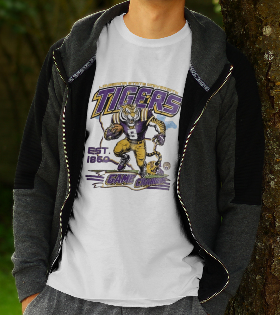 Louisiana State University Tigers Game Changers Est 1860 Football Running Map T-Shirt