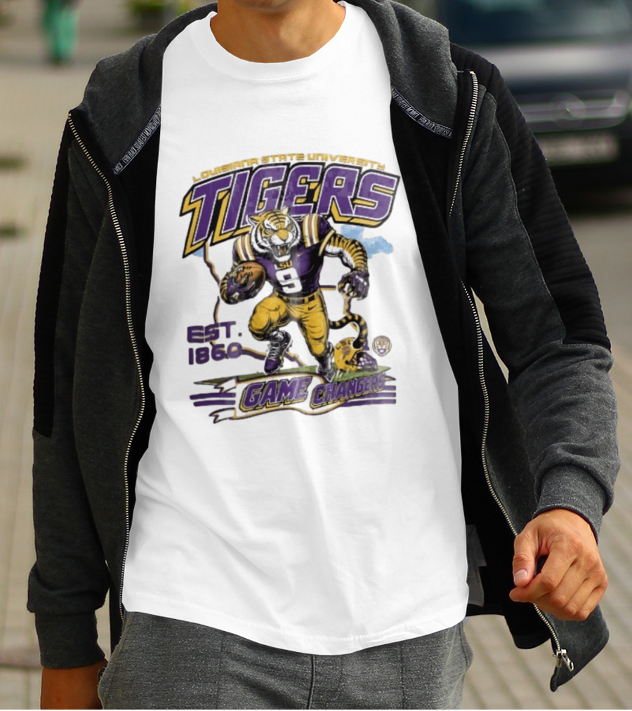 Louisiana State University Tigers Game Changers Est 1860 Football Running Map T-Shirt
