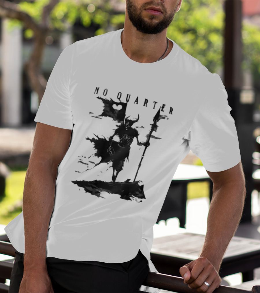 No Quarter Distressed Skeleton Warrior Dark Fantasy T-Shirt