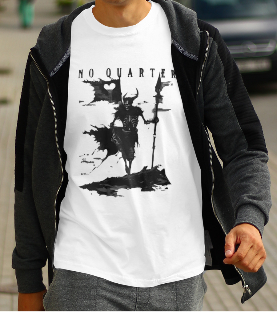 No Quarter Distressed Skeleton Warrior Dark Fantasy T-Shirt