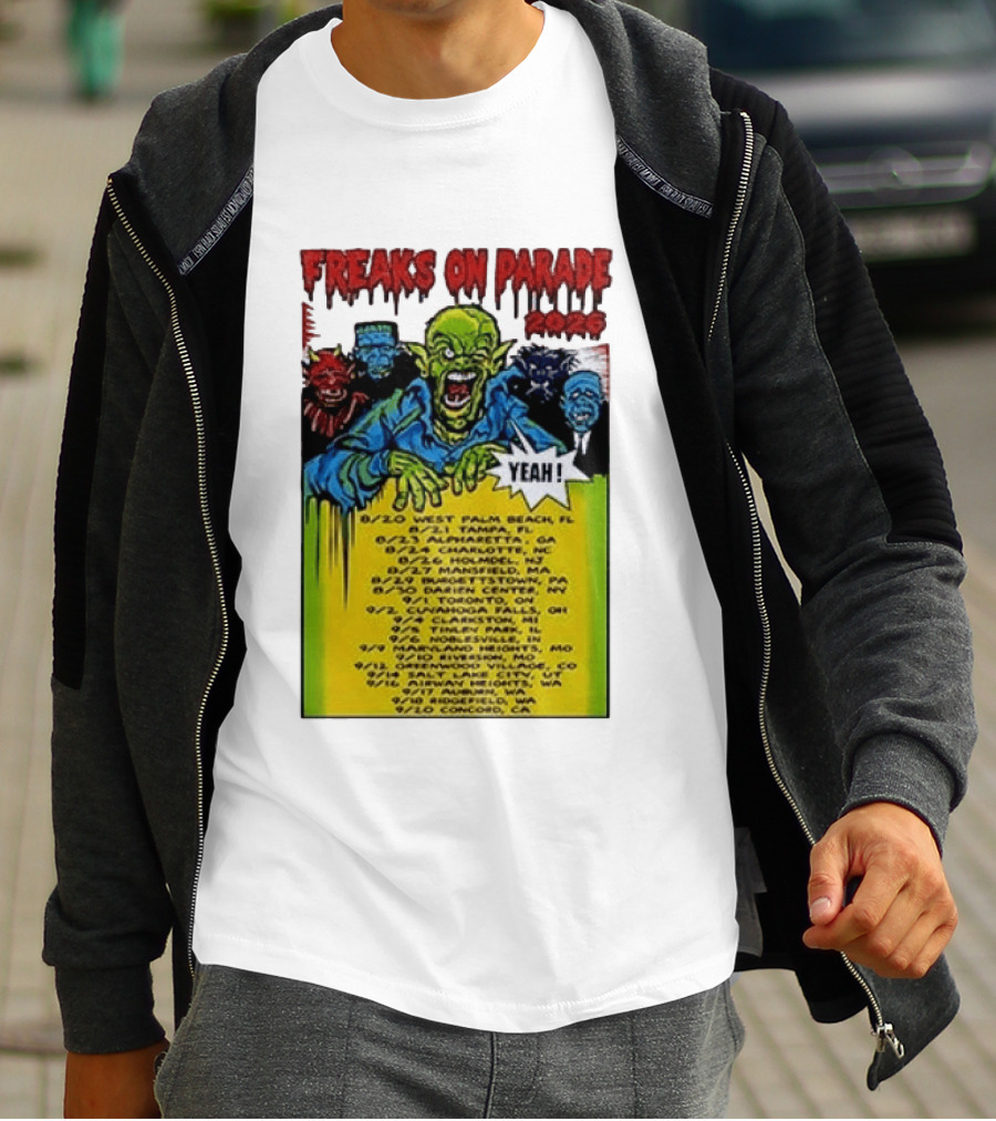 Freaks On Parade Tour 2023 Rob Zombie Dates West Palm Beach Tampa Atlanta Concord T-Shirt