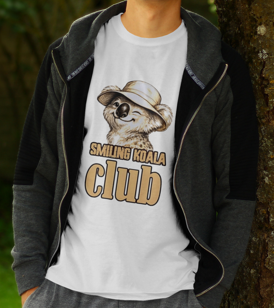 Smiling Koala Club Animal Wildlife Winking Koala Wearing Hat T-Shirt