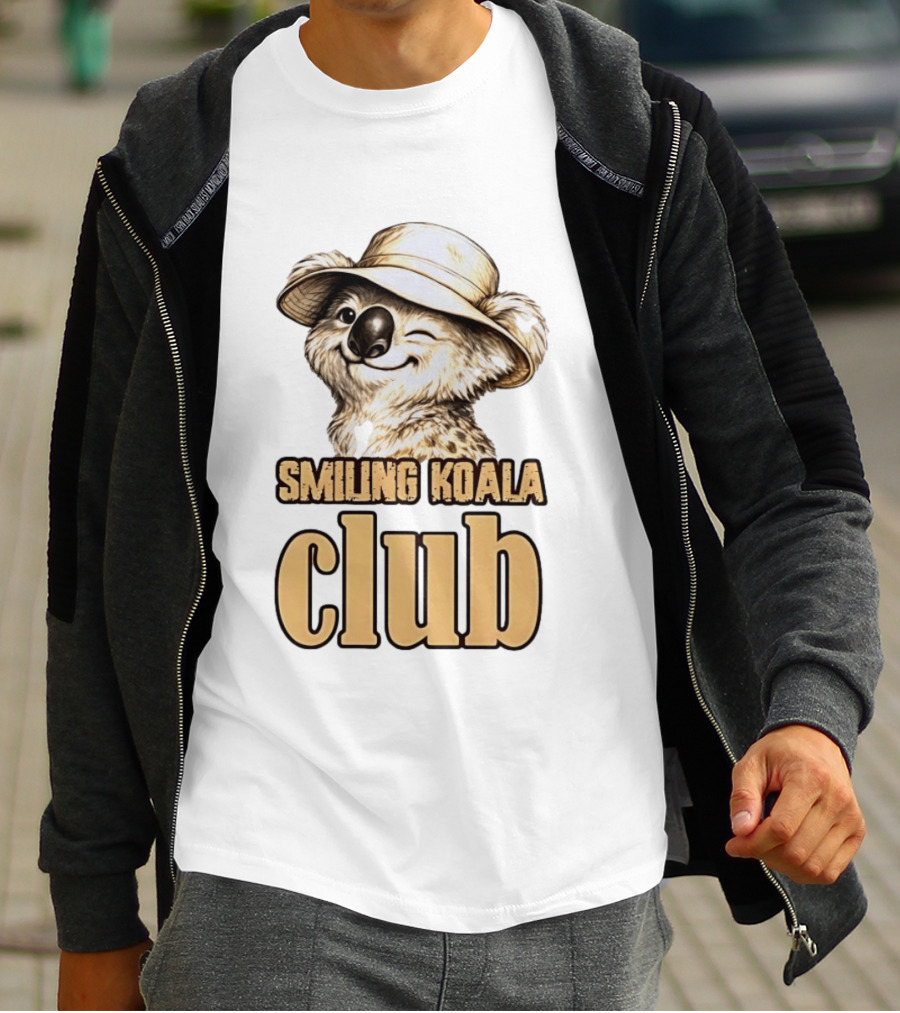 Smiling Koala Club Animal Wildlife Winking Koala Wearing Hat T-Shirt