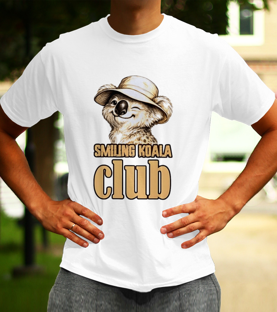 Smiling Koala Club Animal Wildlife Winking Koala Wearing Hat T-Shirt