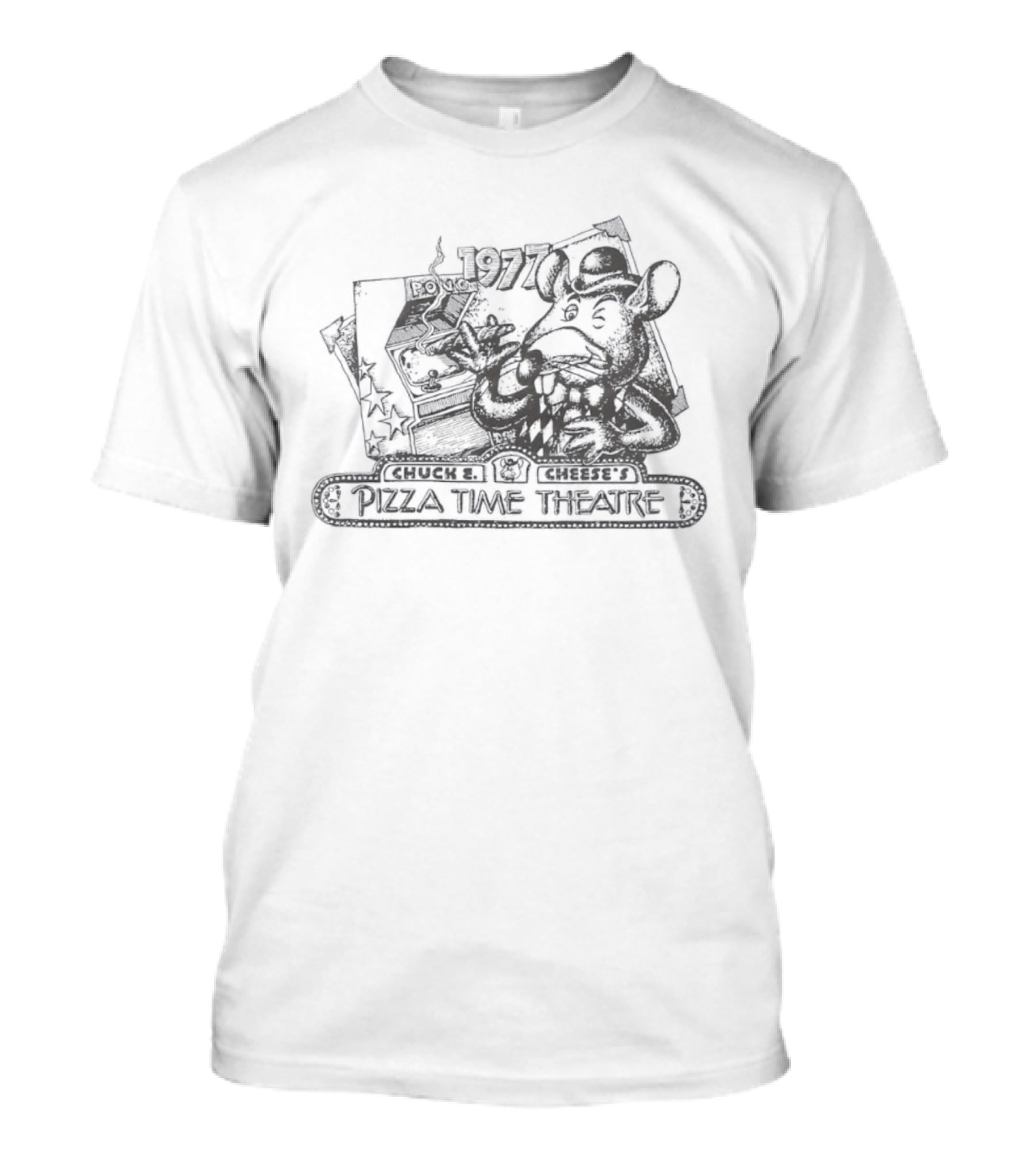 Chuck E Cheese's Pizza Time Theatre Vintage 1977 Pong Game Promo T-Shirt